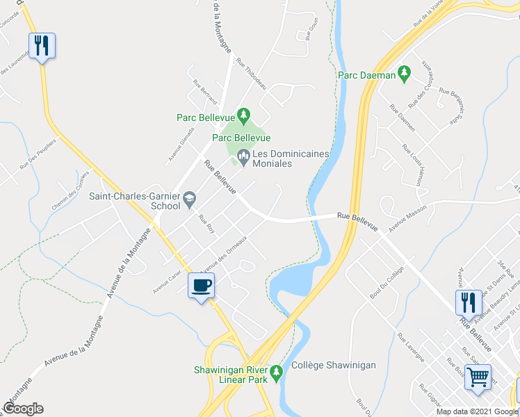 map of restaurants, bars, coffee shops, grocery stores, and more near 3662 Rue Bellevue in Shawinigan