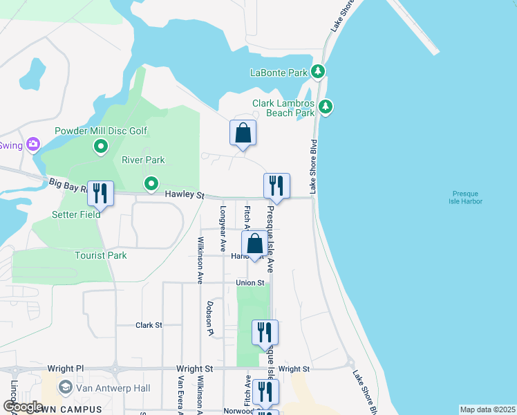 map of restaurants, bars, coffee shops, grocery stores, and more near 2300-2398 Fitch Ave in Marquette Township
