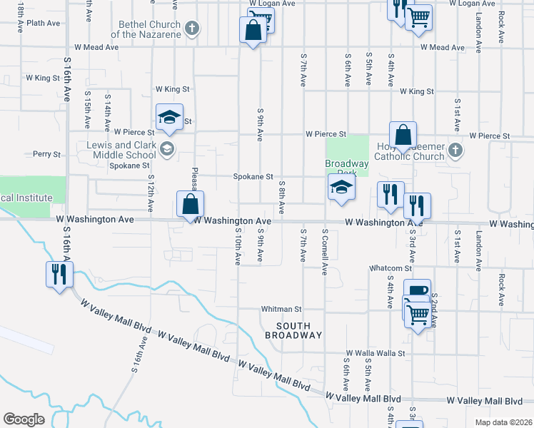 map of restaurants, bars, coffee shops, grocery stores, and more near 1910 South 9th Avenue in Union Gap