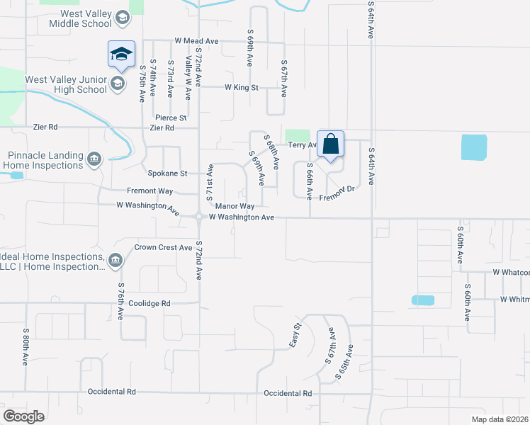 map of restaurants, bars, coffee shops, grocery stores, and more near 1820 S 68th Ave in Yakima