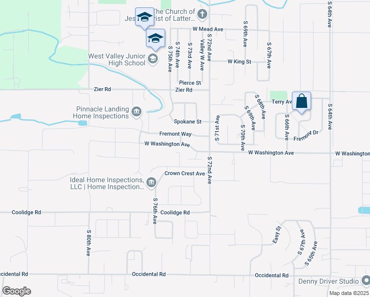 map of restaurants, bars, coffee shops, grocery stores, and more near 7300 Fremont Way in Yakima