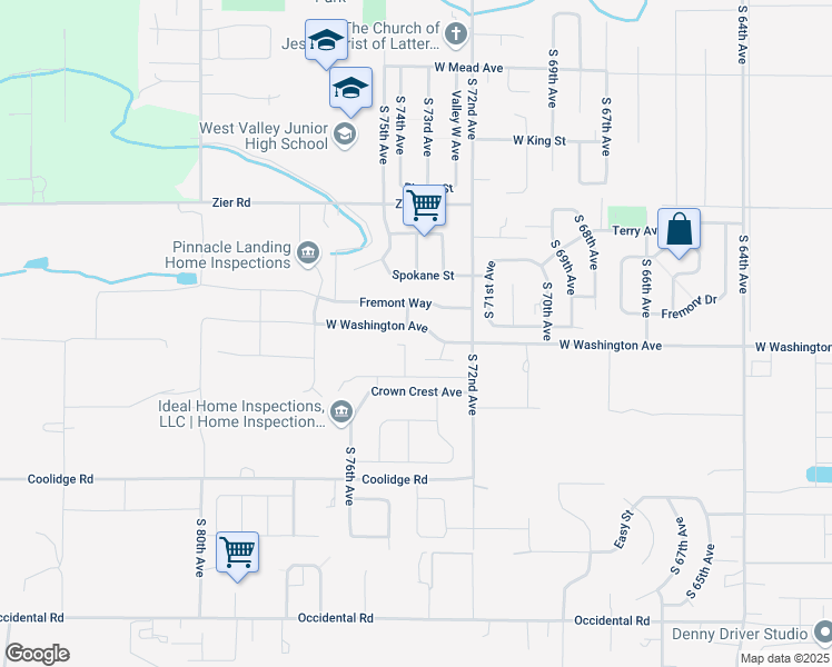 map of restaurants, bars, coffee shops, grocery stores, and more near 7300 Fremont Way in Yakima