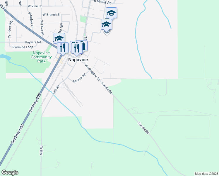 map of restaurants, bars, coffee shops, grocery stores, and more near 120 Woodard Road in Chehalis