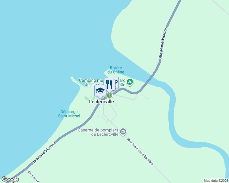 map of restaurants, bars, coffee shops, grocery stores, and more near 8020 Route Marie-Victorin in Leclercville