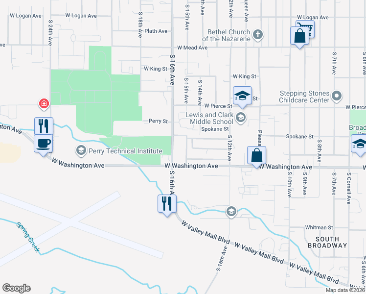 map of restaurants, bars, coffee shops, grocery stores, and more near 1808 South 15th Avenue in Yakima