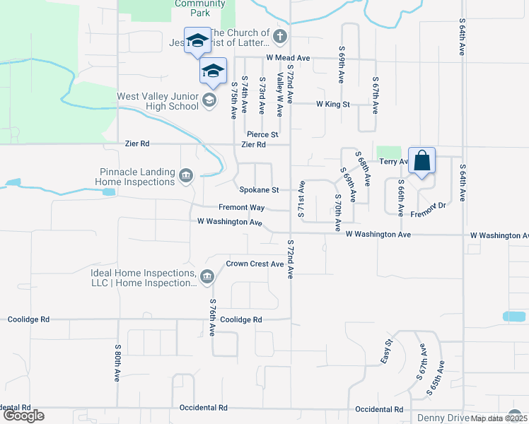 map of restaurants, bars, coffee shops, grocery stores, and more near 7300 Fremont Way in Yakima