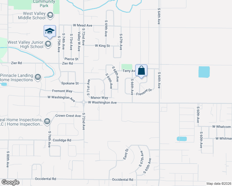 map of restaurants, bars, coffee shops, grocery stores, and more near 1820 S 68th Ave in Yakima