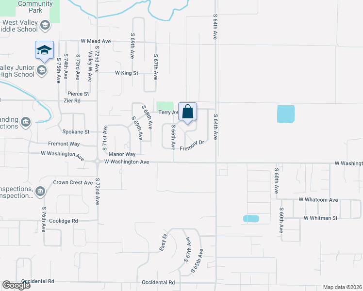 map of restaurants, bars, coffee shops, grocery stores, and more near 6513 Fremont Drive in Yakima