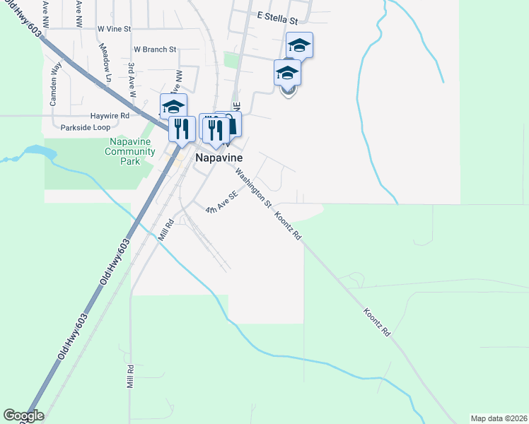 map of restaurants, bars, coffee shops, grocery stores, and more near 602 Koontz Road in Chehalis