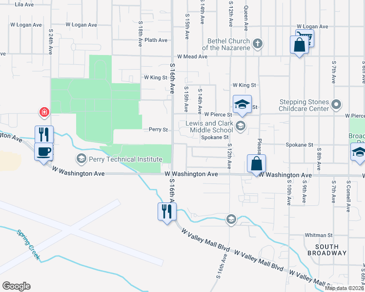 map of restaurants, bars, coffee shops, grocery stores, and more near 1808 South 15th Avenue in Yakima