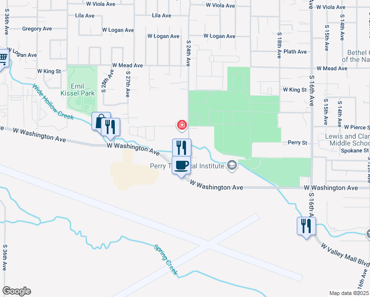 map of restaurants, bars, coffee shops, grocery stores, and more near 1710 South 24th Avenue in Yakima