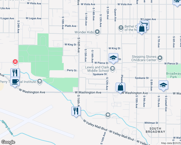 map of restaurants, bars, coffee shops, grocery stores, and more near 1712-1798 South 14th Avenue in Yakima