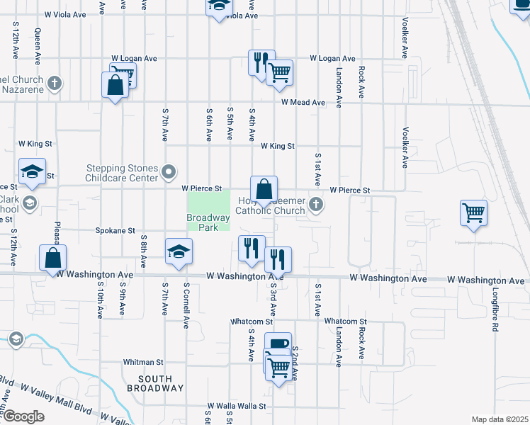 map of restaurants, bars, coffee shops, grocery stores, and more near 1710 South 3rd Avenue in Yakima