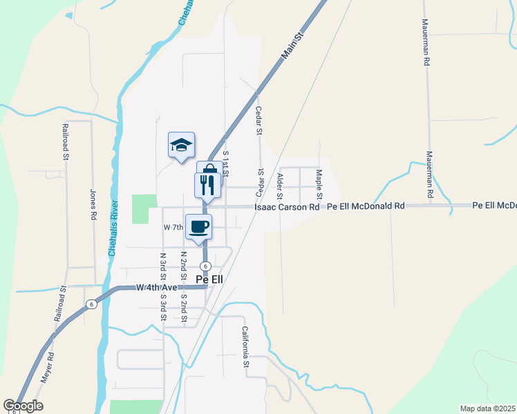 map of restaurants, bars, coffee shops, grocery stores, and more near East Pe Ell Avenue in Pe Ell