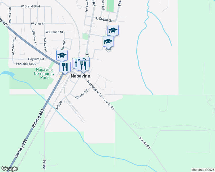 map of restaurants, bars, coffee shops, grocery stores, and more near 451 Stadium Loop in Napavine