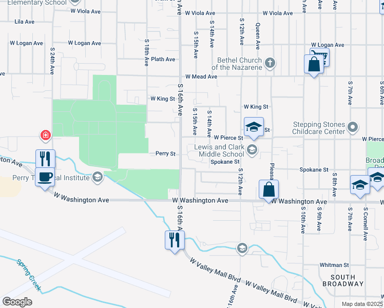 map of restaurants, bars, coffee shops, grocery stores, and more near 1502 Perry Loop in Yakima