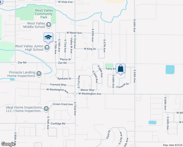 map of restaurants, bars, coffee shops, grocery stores, and more near 6903 Terry Avenue in Yakima