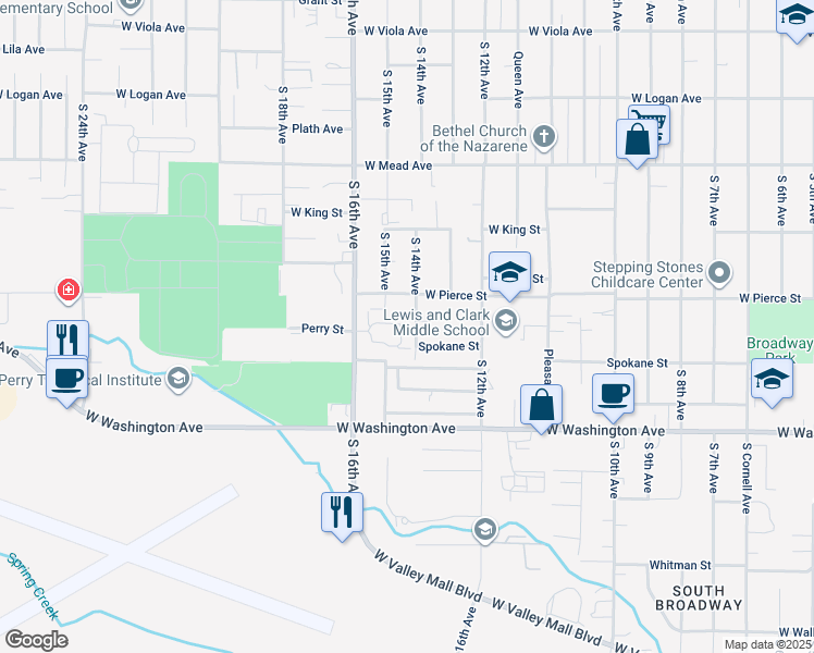 map of restaurants, bars, coffee shops, grocery stores, and more near 1712-1798 South 14th Avenue in Yakima