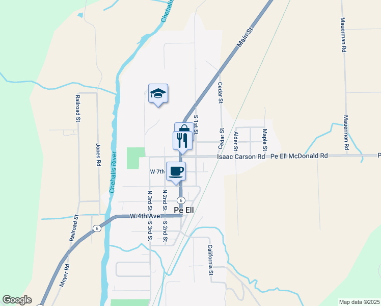 map of restaurants, bars, coffee shops, grocery stores, and more near 114 East Pe Ell Avenue in Pe Ell