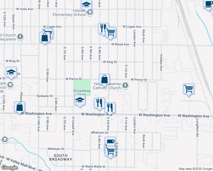 map of restaurants, bars, coffee shops, grocery stores, and more near 1710 South 3rd Avenue in Yakima