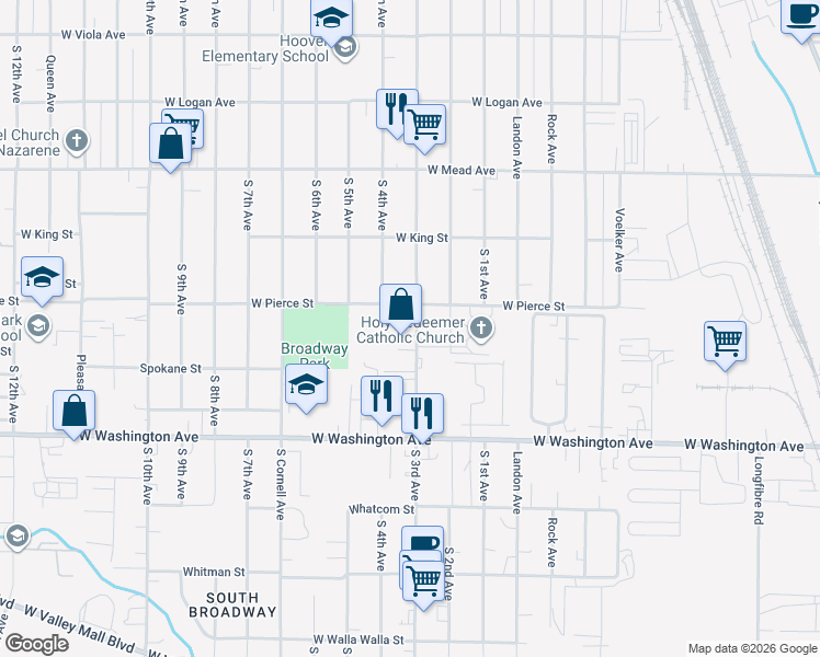 map of restaurants, bars, coffee shops, grocery stores, and more near 1710 South 3rd Avenue in Yakima