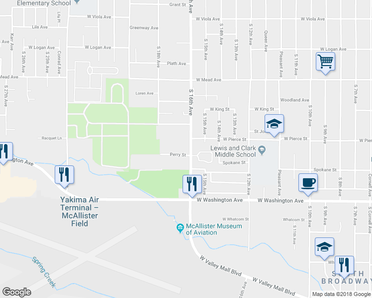 map of restaurants, bars, coffee shops, grocery stores, and more near 1708 South 16th Avenue in Yakima
