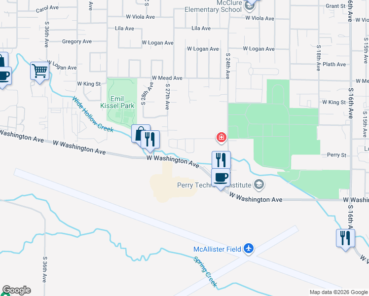 map of restaurants, bars, coffee shops, grocery stores, and more near 2407-2799 W Washington Ave in Yakima