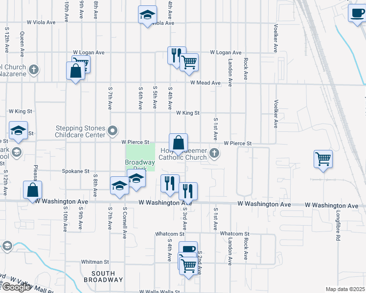 map of restaurants, bars, coffee shops, grocery stores, and more near 1710 South 3rd Avenue in Yakima