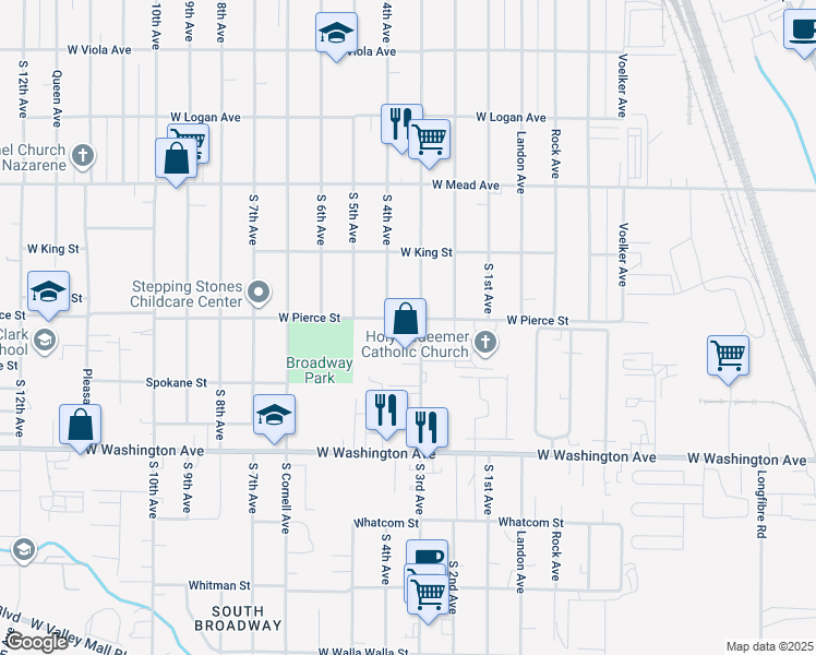 map of restaurants, bars, coffee shops, grocery stores, and more near 1710 South 3rd Avenue in Yakima