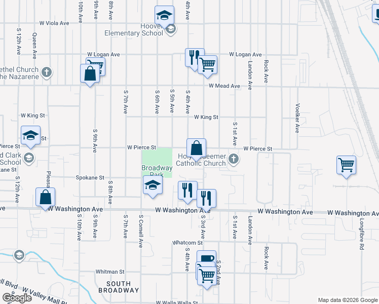 map of restaurants, bars, coffee shops, grocery stores, and more near 1710 South 3rd Avenue in Yakima
