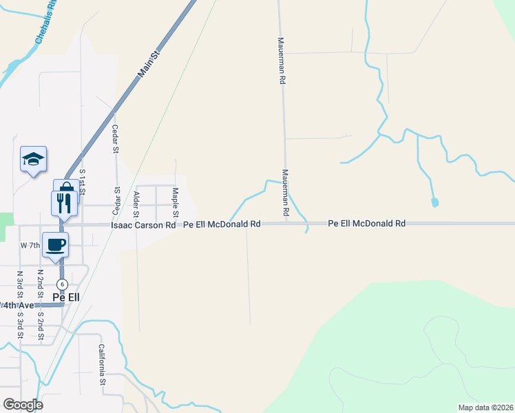 map of restaurants, bars, coffee shops, grocery stores, and more near 785 Pe Ell McDonald Road in Chehalis