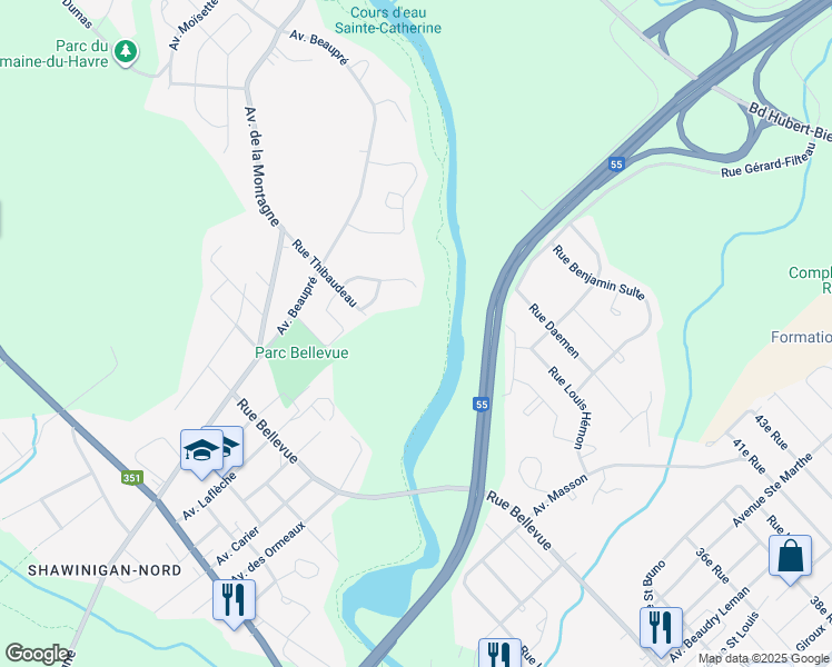 map of restaurants, bars, coffee shops, grocery stores, and more near 4015 Rue Thibaudeau in Shawinigan