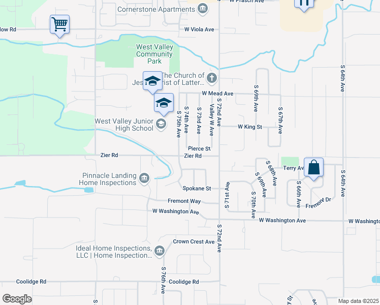 map of restaurants, bars, coffee shops, grocery stores, and more near 7201-7499 Zier Road in Yakima