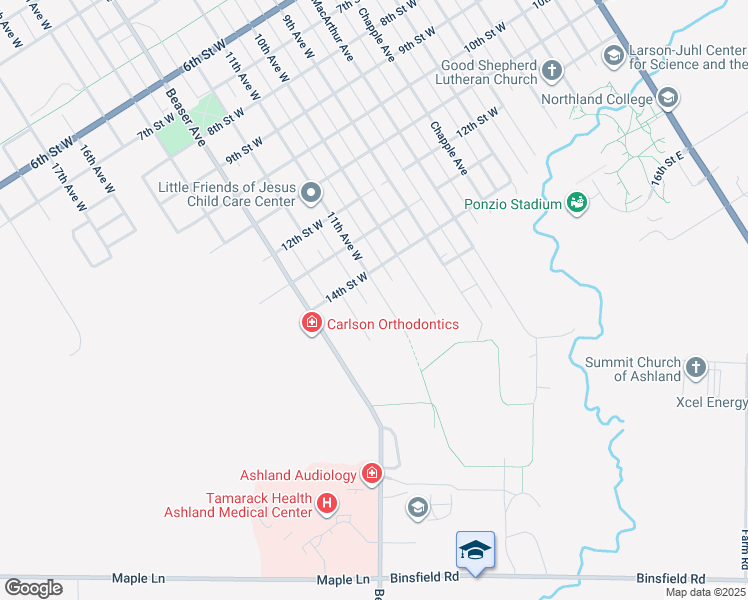 map of restaurants, bars, coffee shops, grocery stores, and more near 1414 12th Avenue West in Ashland