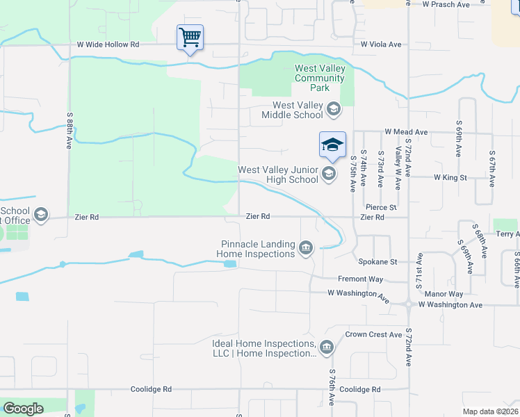 map of restaurants, bars, coffee shops, grocery stores, and more near 7809 Zier Road in Yakima