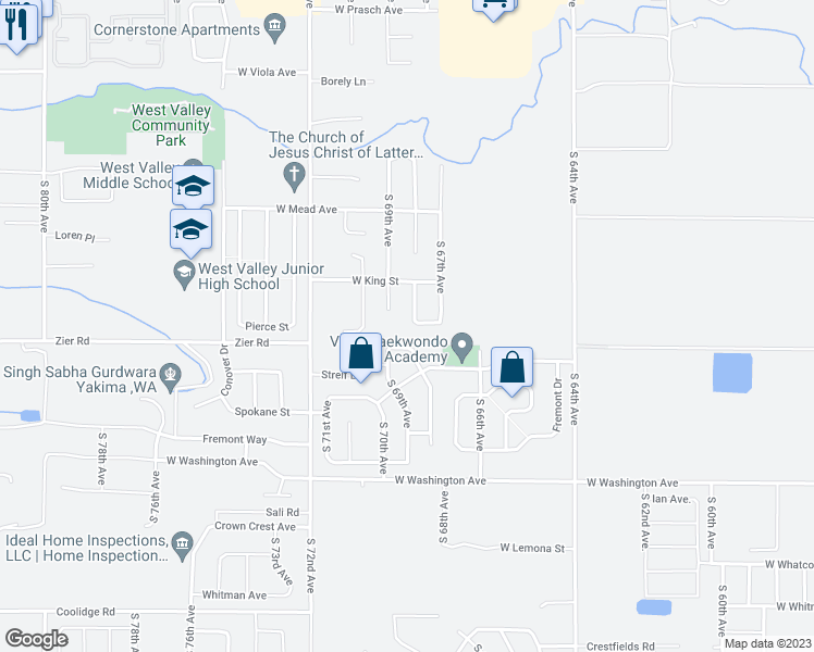 map of restaurants, bars, coffee shops, grocery stores, and more near 1620 South 68th Avenue in Yakima