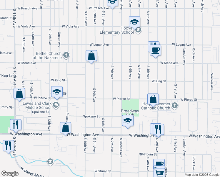 map of restaurants, bars, coffee shops, grocery stores, and more near 1617-1619 South 7th Avenue in Yakima