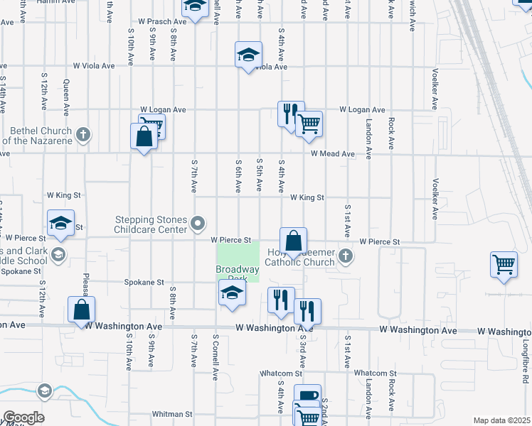 map of restaurants, bars, coffee shops, grocery stores, and more near 1613 S 5th Ave in Yakima