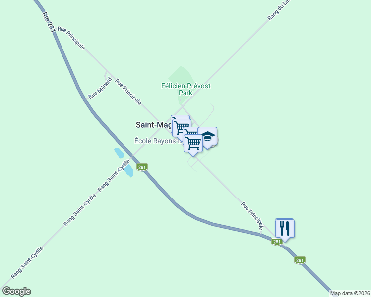 map of restaurants, bars, coffee shops, grocery stores, and more near 129 Rue Principale in Saint-Magloire