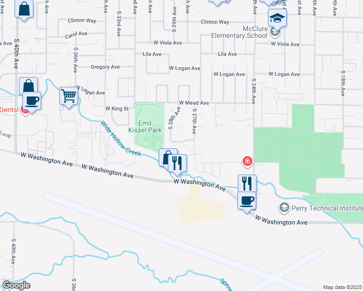 map of restaurants, bars, coffee shops, grocery stores, and more near 2708 Tahoma Avenue in Yakima