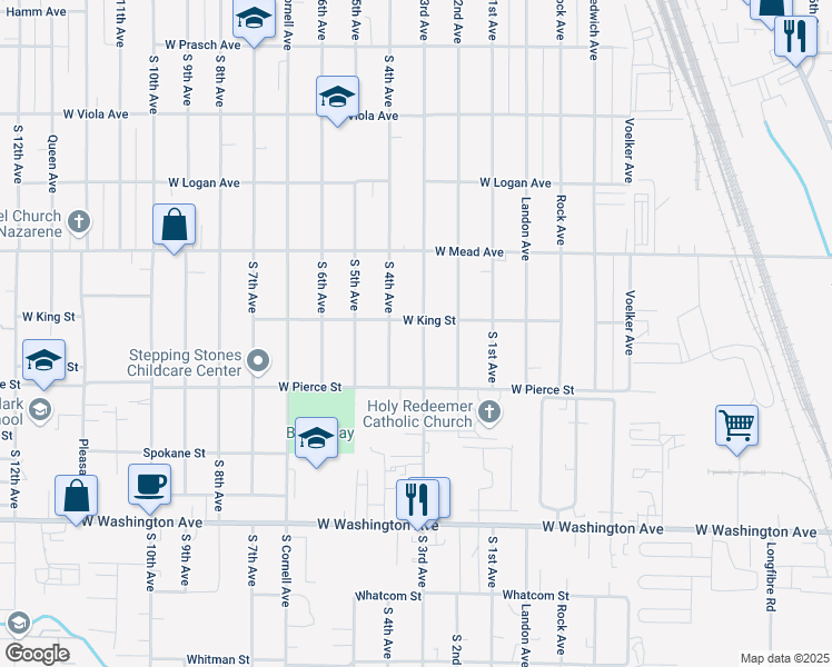 map of restaurants, bars, coffee shops, grocery stores, and more near 1508 South 3rd Avenue in Yakima
