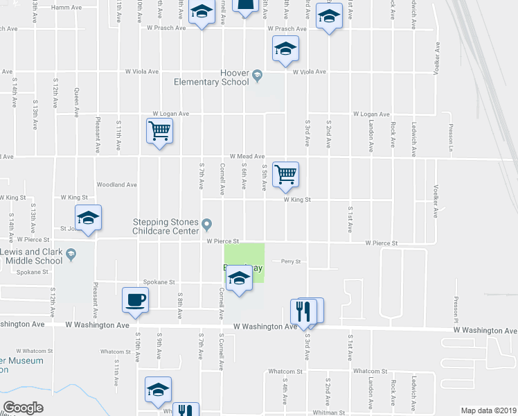 map of restaurants, bars, coffee shops, grocery stores, and more near 1515 South 6th Avenue in Yakima