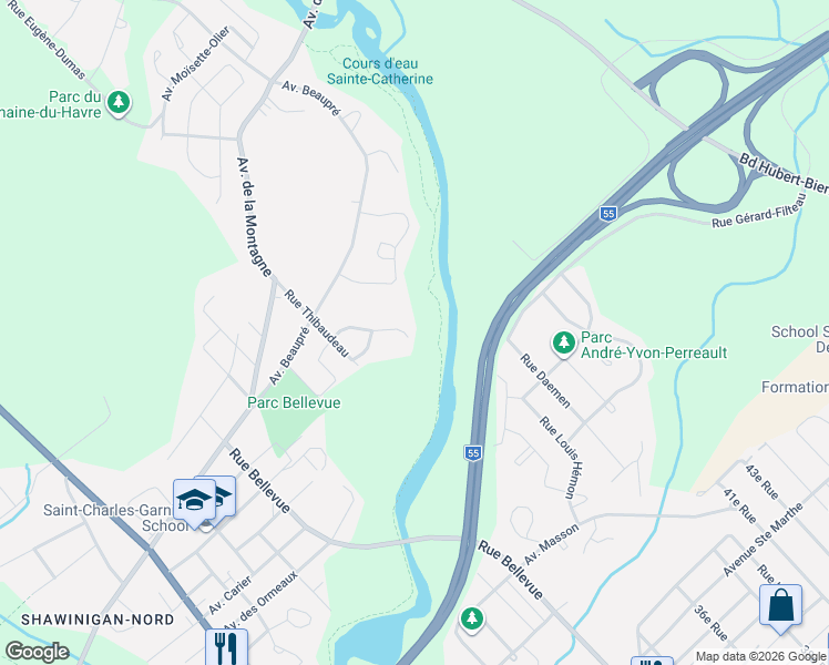 map of restaurants, bars, coffee shops, grocery stores, and more near 3832 Rue Guillemette in Shawinigan