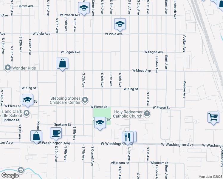 map of restaurants, bars, coffee shops, grocery stores, and more near 1515 S 5th Ave in Yakima