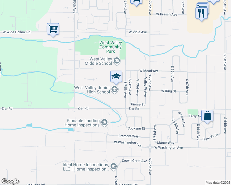 map of restaurants, bars, coffee shops, grocery stores, and more near 7505 Zier Road in Yakima