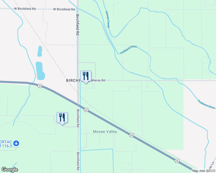 map of restaurants, bars, coffee shops, grocery stores, and more near 5204 Mieras Rd in Moxee