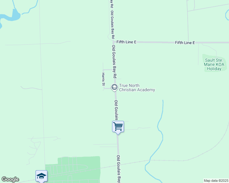 map of restaurants, bars, coffee shops, grocery stores, and more near 707 Old Goulais Bay Road in Sault Ste. Marie