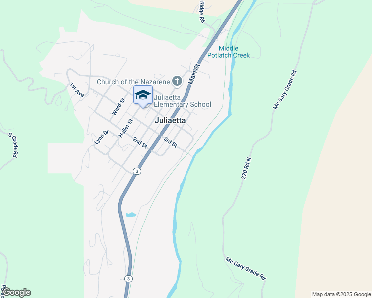 map of restaurants, bars, coffee shops, grocery stores, and more near 305 4th Street in Juliaetta