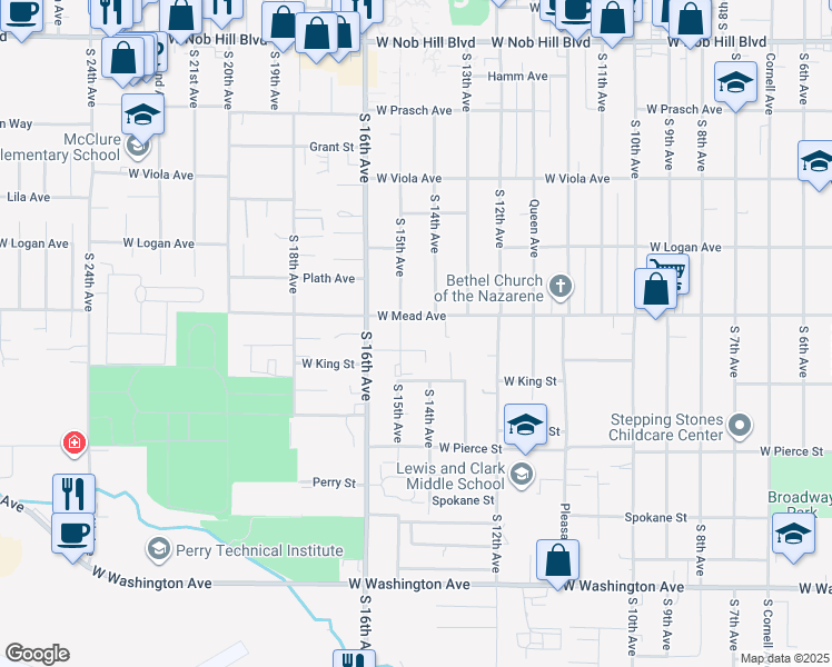 map of restaurants, bars, coffee shops, grocery stores, and more near in Yakima