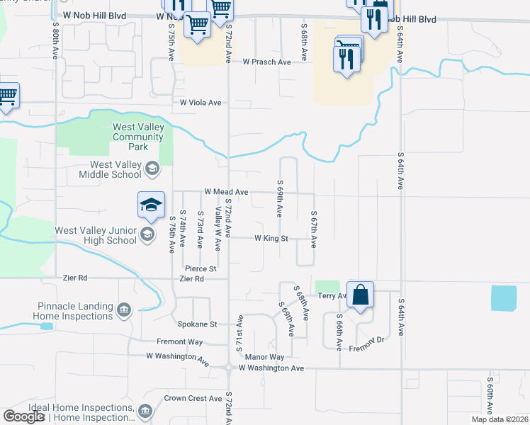 map of restaurants, bars, coffee shops, grocery stores, and more near 1526 South 69th Avenue in Yakima